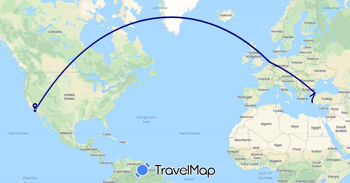 TravelMap itinerary: driving in Netherlands, Turkey, United States (Asia, Europe, North America)